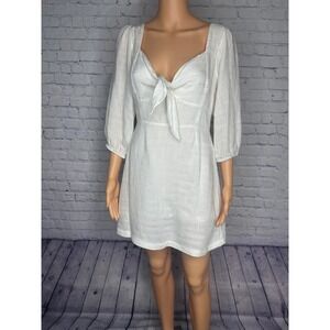L Space White‎ Mini Dress Tie Front Sweetheart Neck 3/4 Sleeve Medium